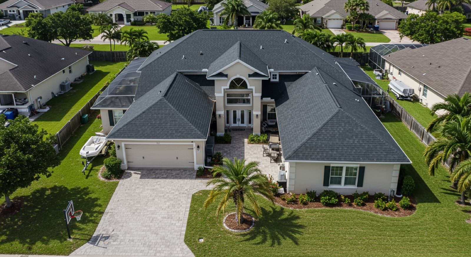 Aerial view of the property with a new architectural shingle roof
